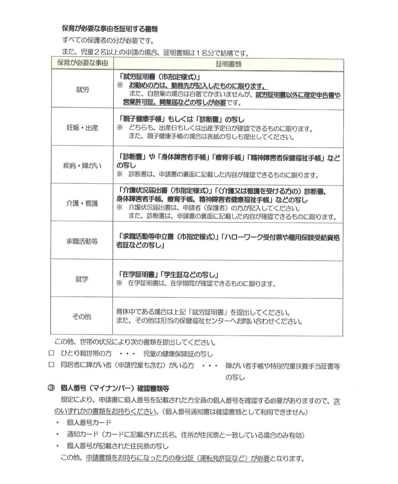 福島県いわき市保育が必要な自由を証明する書類