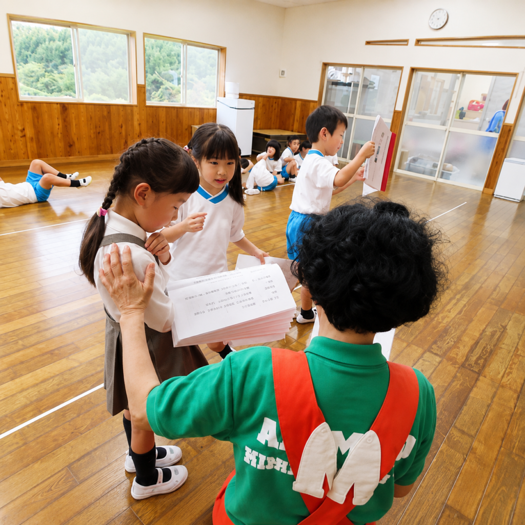 表現教室で先生とやり取りしながら活動する園児たち